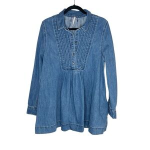 Free People 100% Cotton Baby Blues Denim Swing Oversized Tunic Top size Small